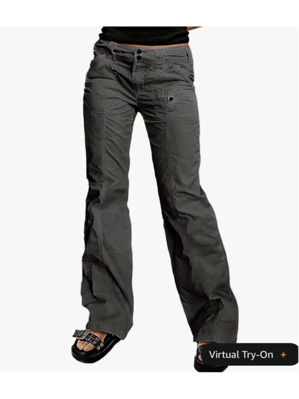Flamingals Straight Leg Pants for Women Mid Rise Casual Front Patch Pocket M